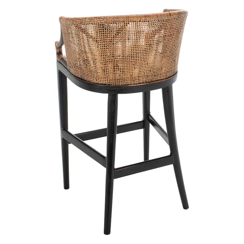 SAFAVIEH Brando Solid Wood Rattan 30-inch Seat Height Bar Stool (Fully Assembled) - 22.3" W x 20.5" L x 39" H