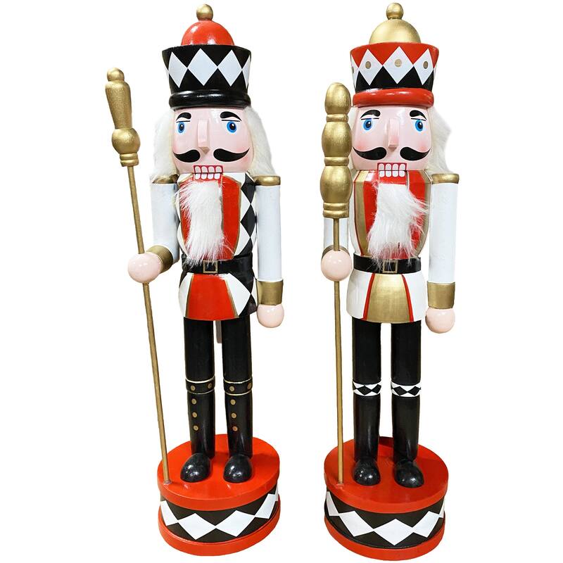 15 inch Harlequin Nutcracker, Set of 2 - white
