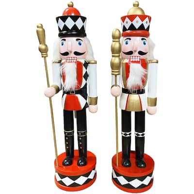 15 inch Harlequin Nutcracker, Set of 2 - white