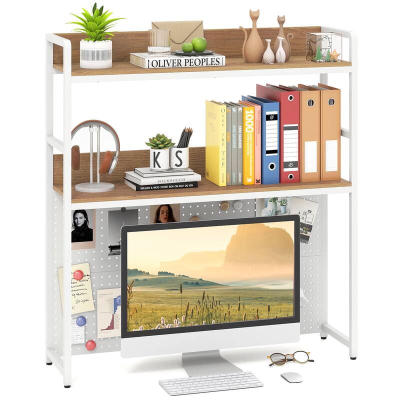 Gymax 2-Tier Countertop Desktop Bookshelf w/ Metal Pegboard 2