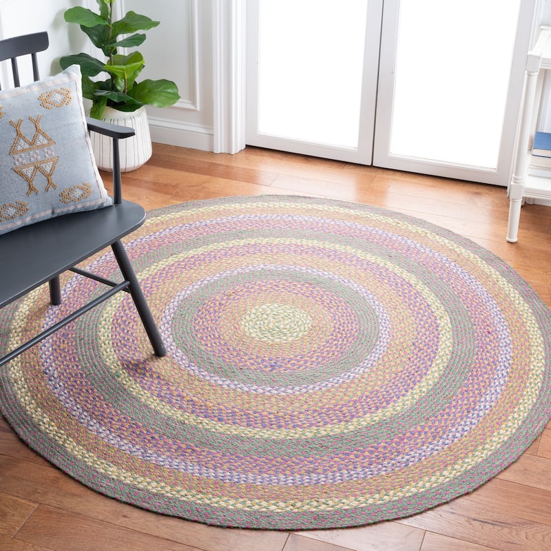 SAFAVIEH Handmade Cape Cod Judite Farmhouse Area Rug - 7' Round - Green/Pink