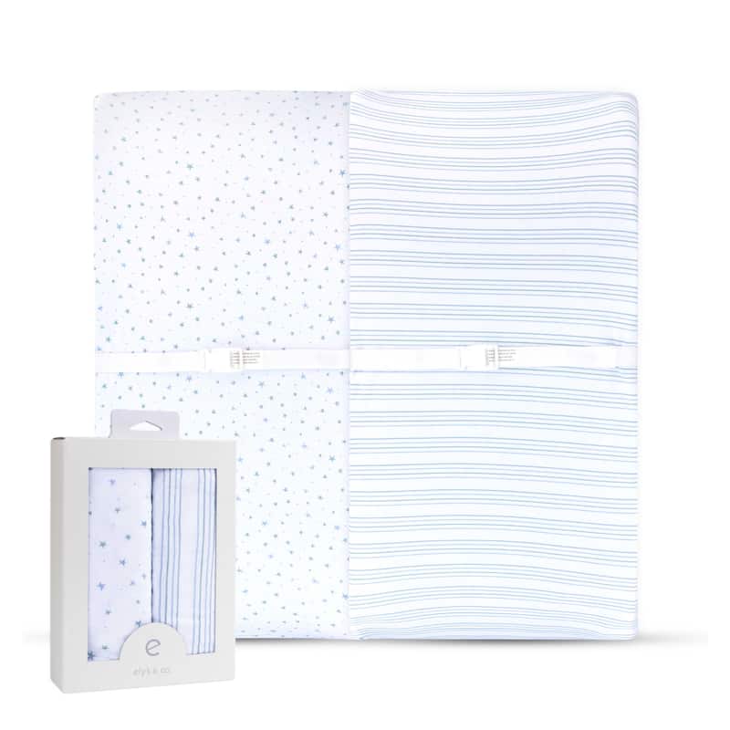 Ely's & Co. Baby Fitted Changing Pad Cover - Cradle Sheet Set - 2 Pack - 32" x 16" - Dusty Blue Stars