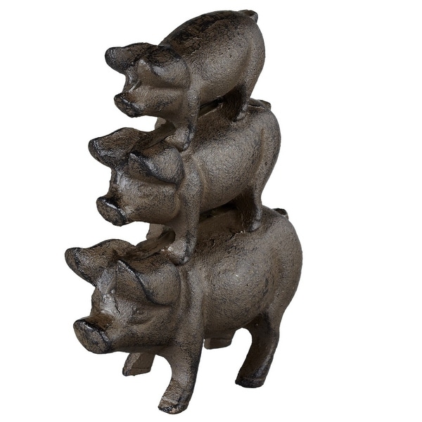 Set of 2 Dark Gray Cast Iron Three Stacked Pigs with Distressed Finish 6.75" - N/A
