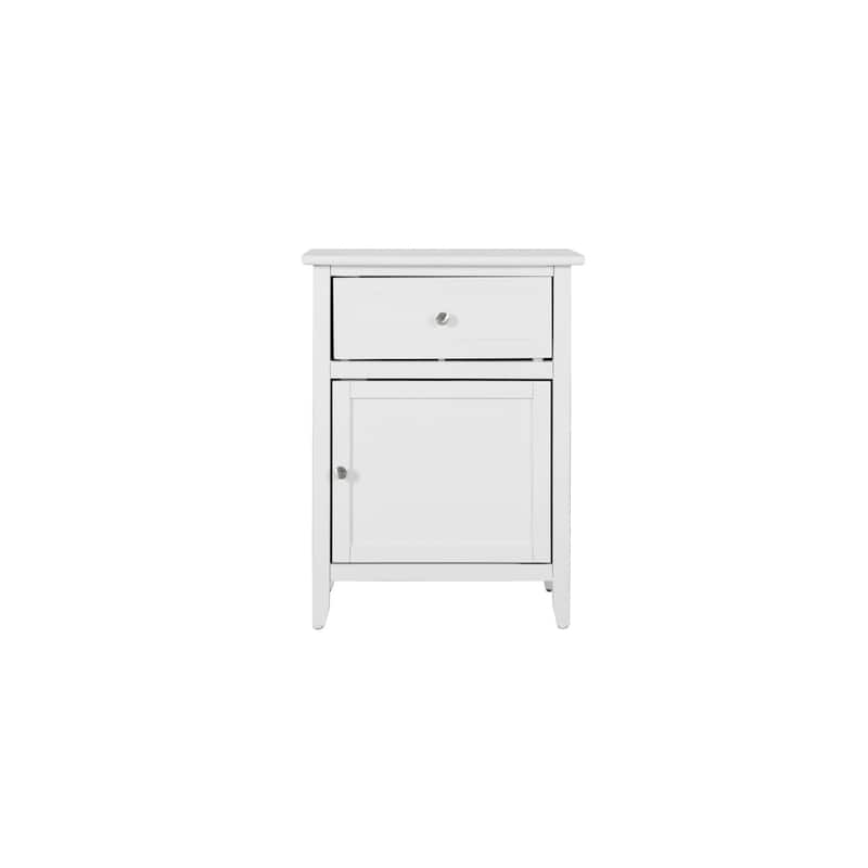 White Nightstand 28x23x17 with Three Drawers, Contemporary Bedside Table for Storage and Warm Stylish Bedroom Accent