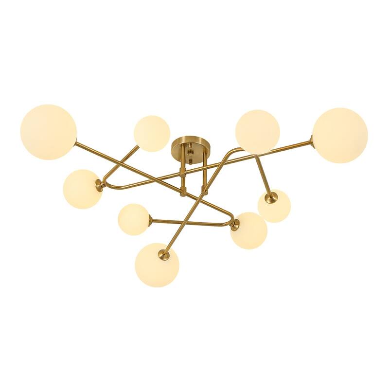 Mid-Century Modern 9-Light Sputnik Opal Glass Bubble Semi Flush Mount