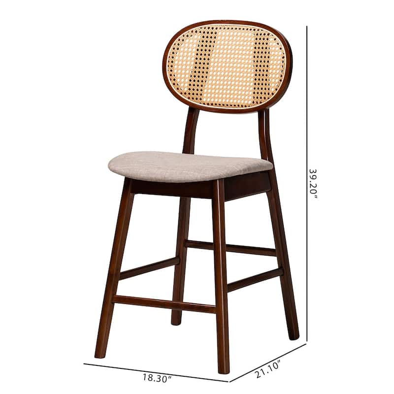 Darrion Mid-Century Modern Fabric and Wood 2-Piece Counter Stool Set
