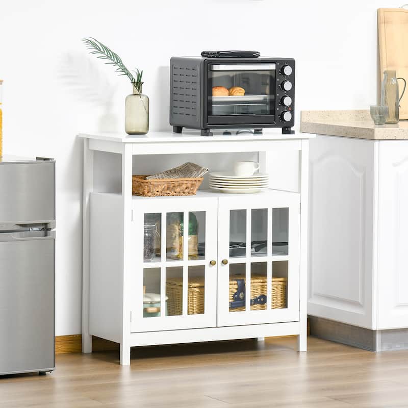 HOMCOM Kitchen Storage Sideboard Cabinet with Open Shelf, Glass Door Cabinet and Adjustable Shelves - White