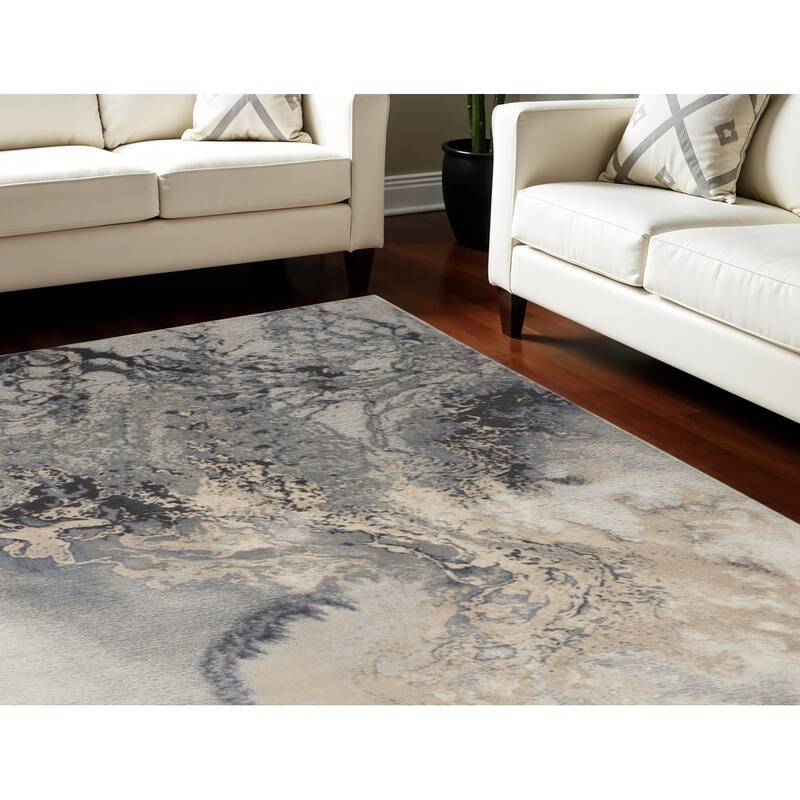 HomeRoots Gray Beige and Ivory Abstract Area Rug - 168' X '120' X '0.5 - 168' X '120' X '0.5 - Cream/Onyx - Rectangle