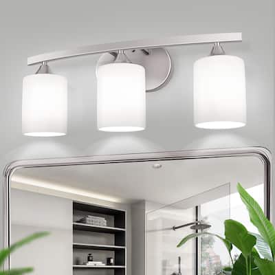 YANSUN 21.7 in. 3-Light Nickel Industrial Vintage Vanity Light Fixtures for Bathroom with White Glass Shades and Dimmable