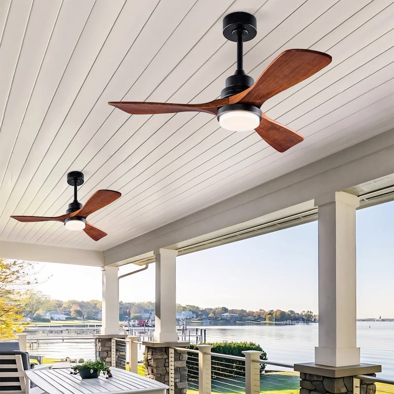 Sofucor 42"/48"/ 52"/60"Noiseless Walnut Wood Ceiling Fan with Remote Control, Integrated Light Optional