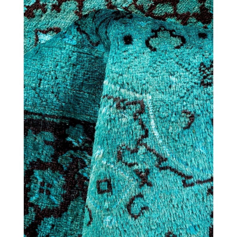 Overton Hand Knotted Wool Vintage Inspired Modern Contemporary Overdyed Blue Area Rug - 6' 0" x 9' 5"