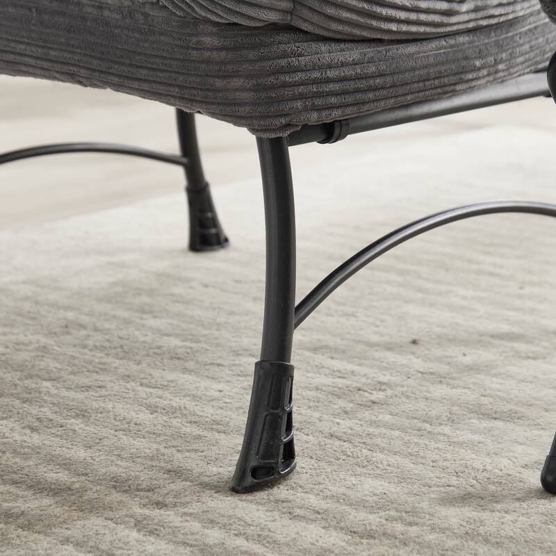 Cotton Lazy Chair with Ottoman, Modern Lounge Accent Chair with Armrests, Side Pocket, and Sturdy Steel Frame