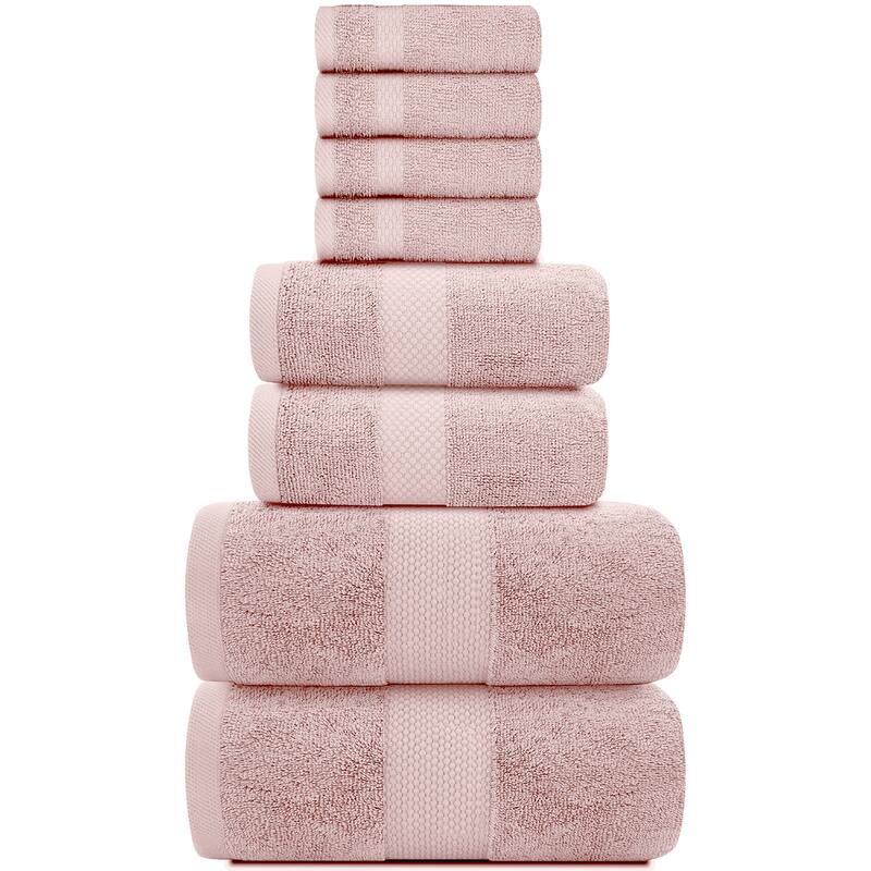 White Classic Luxury Cotton 8Pc Multi Size Towel Set [2 Bath Towels, 2 Hand Towels, 4 Washcloths]