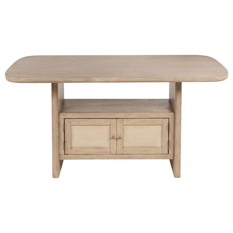 Lno Counter Height Dining Table w Storage Cabinet, 72 Inch Beige Wood