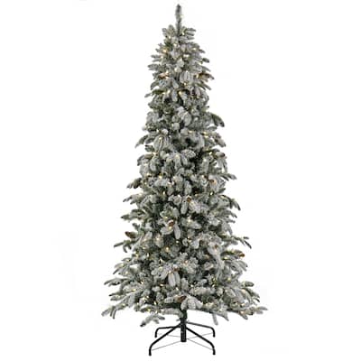 National Tree Company 7.5 ft. Pre-Lit Snowy Vintin Fir Tree with LED Lights - 7.5 Foot