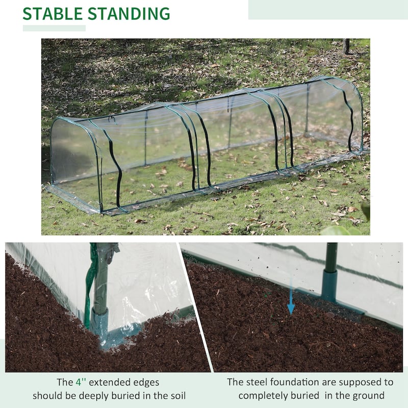 Outsunny 11.5' L x 3.25' W x 2.5' H PVC Metal Tunnel Greenhouse Kit with Strong Durable Materials for Year-Round Gardening
