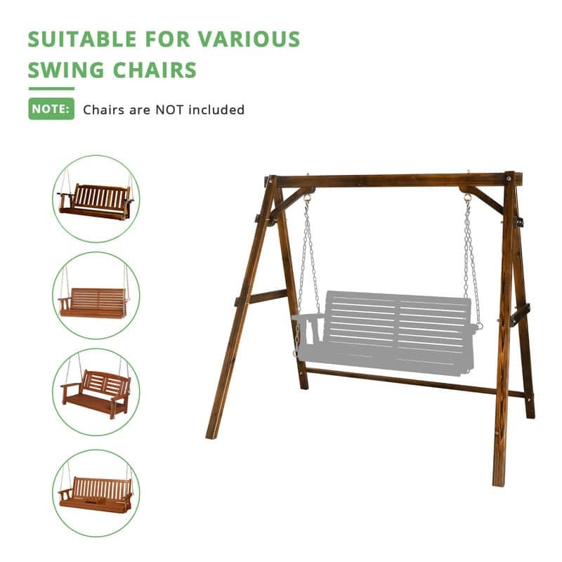 2-Person Carbonized Solid Wood Porch Swing Stand (without hanging swing)