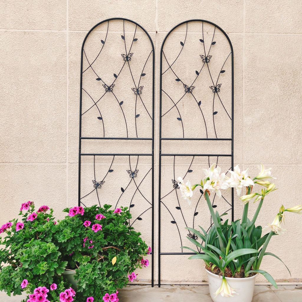 2 Pack Metal Garden Trellis 71" x 19.7" Rustproof Trellis for Climbing Plants Outdoor Flower Support Butterfly Deco