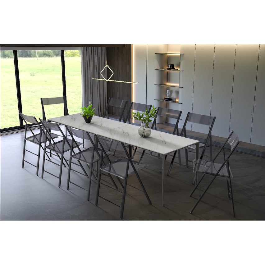 Menno (Set of 4) Smoke Acrylic Folding Chair with Black Metal Frame, Transparent Seat, Portable