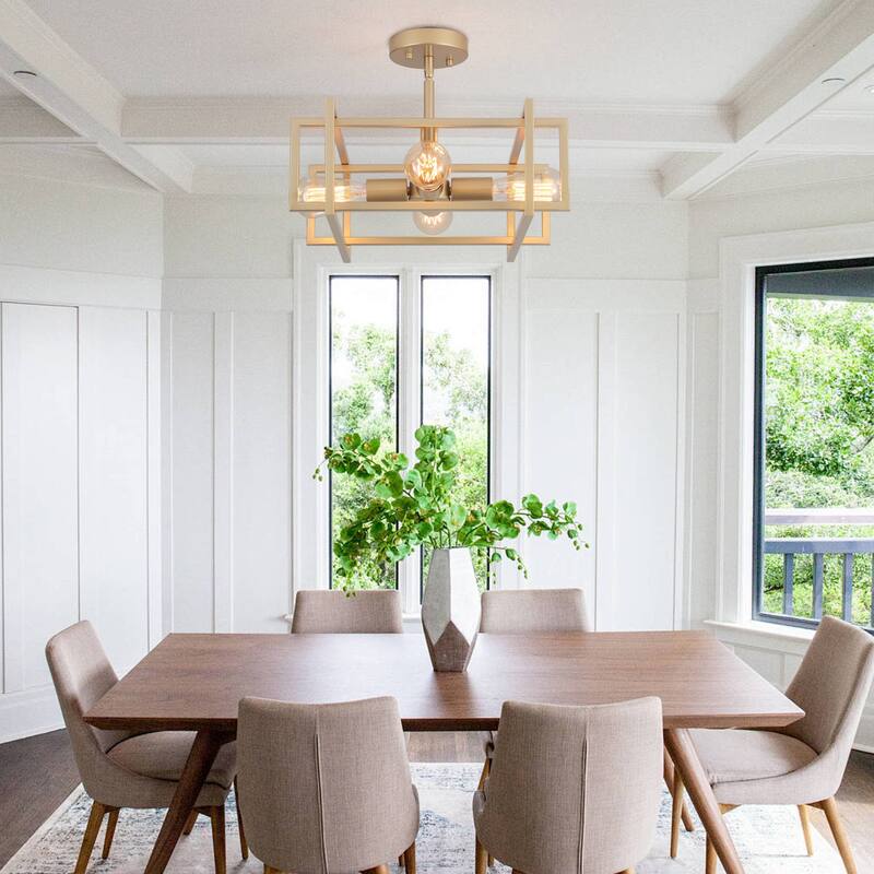 4 - Industrial Semi Flush Mount Ceiling Light Fixture - 15in - N/A