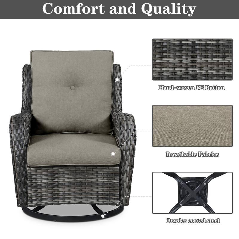 ArcoBay Wicker PE Rattan Outdoor Patio Swivel Glider Chairs with 4'' Olefin Cushions (2-Pack)
