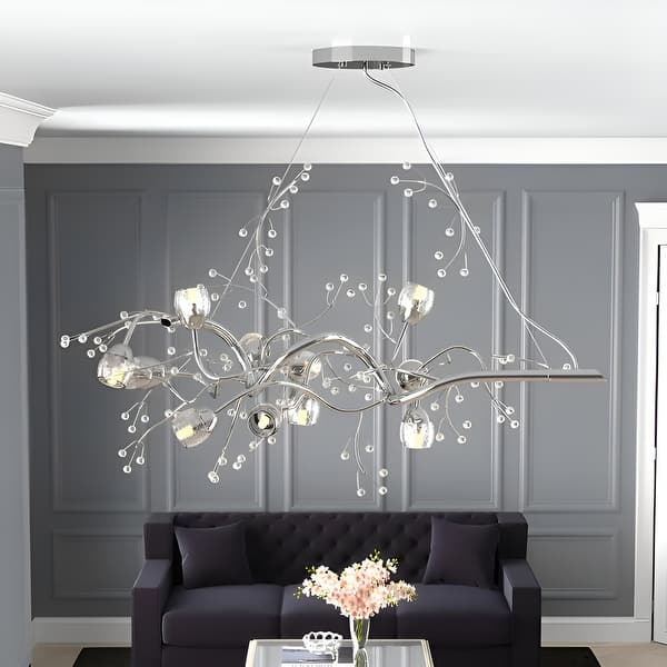 slide 2 of 8, 12 - Light Dimmable Tree Like Branch Chandelier Roses Flowers Nature Inspired Silver