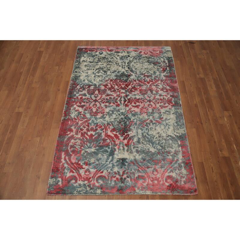 Hand Knotted Oriental Viscose Silk Carpet Modern Abstract Pink Abstract Area Rug - 6' 4'' X 4' 1''