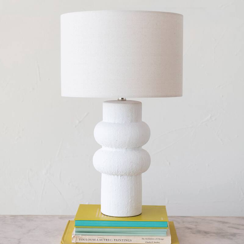 Stoneware Table Lamp with Linen Shade - 15.0"L x 15.0"W x 24.5"H