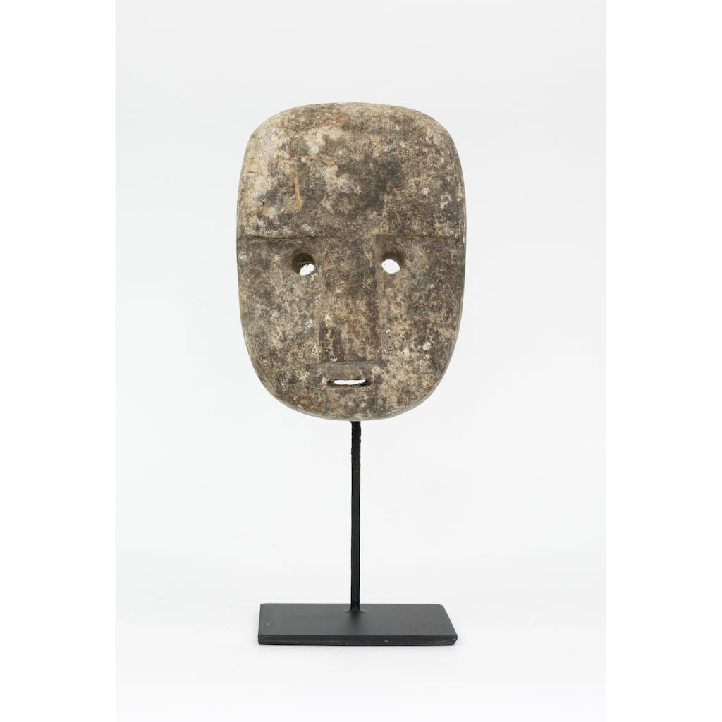 Antique Age Stone Shaman Head Mask on Stand Statue Hand Carved Sculpture Handmade Figurine Gift Home Decor Accent Handcrafted