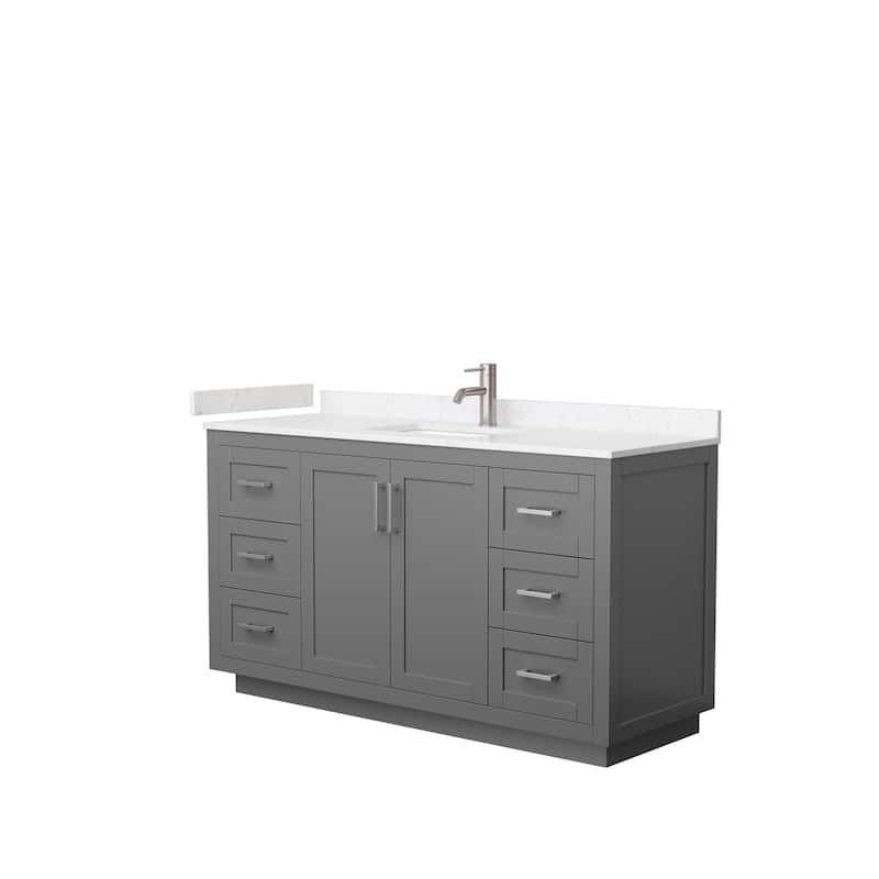 Miranda Single Vanity Set, Cultured Marble Top, No Mirror - 60-Inch Single - Dark Gray, Nickel Trim,Carrara Cultured Marble Top
