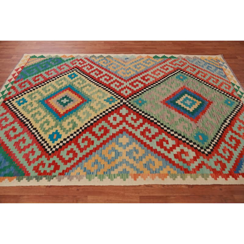 Kilim Oriental Area Rug Flatweave Multi-Color Wool Carpet - 5'10" x 8'7"