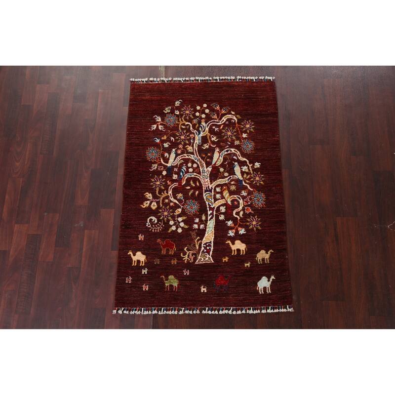 Vegetable Dye Tree Of Life Tabriz Oriental Area Rug Hand-knotted Wool - 3'3" x 5'1"