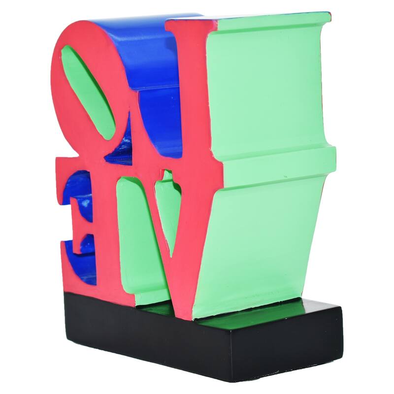 HomeRoots 4" Red Blue Green And Black Resin Love Tabletop Sculpture - 3.50 in. x 4.00 in. x 1.50 in.