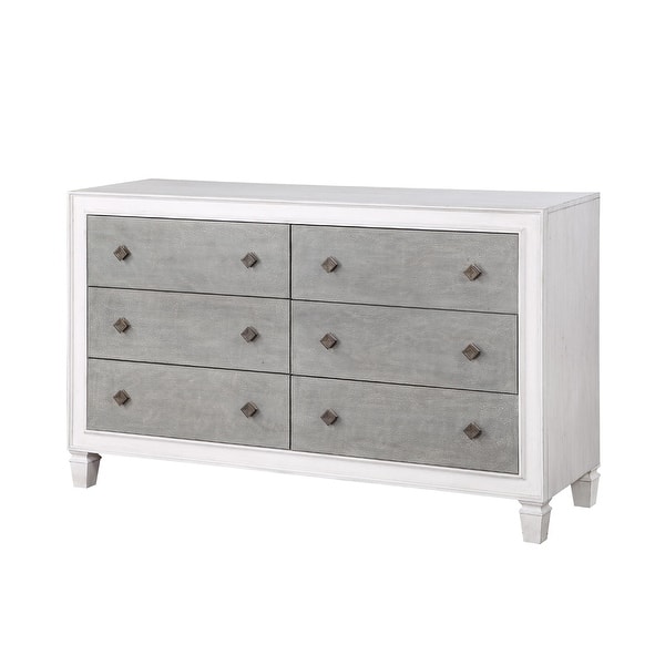 slide 2 of 5, 6 Drawers Wooden Dresser in Rustic Gray and Weathered White Rustic Gray and Weathered White - 6-drawer