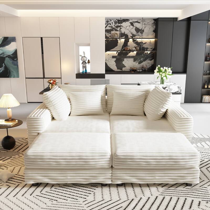 102" Modular Cloud Sectional Couch with 2 Ottoman, Pillows Modern Upholstered Sofa, Convertible Corduroy Couches for Living Room