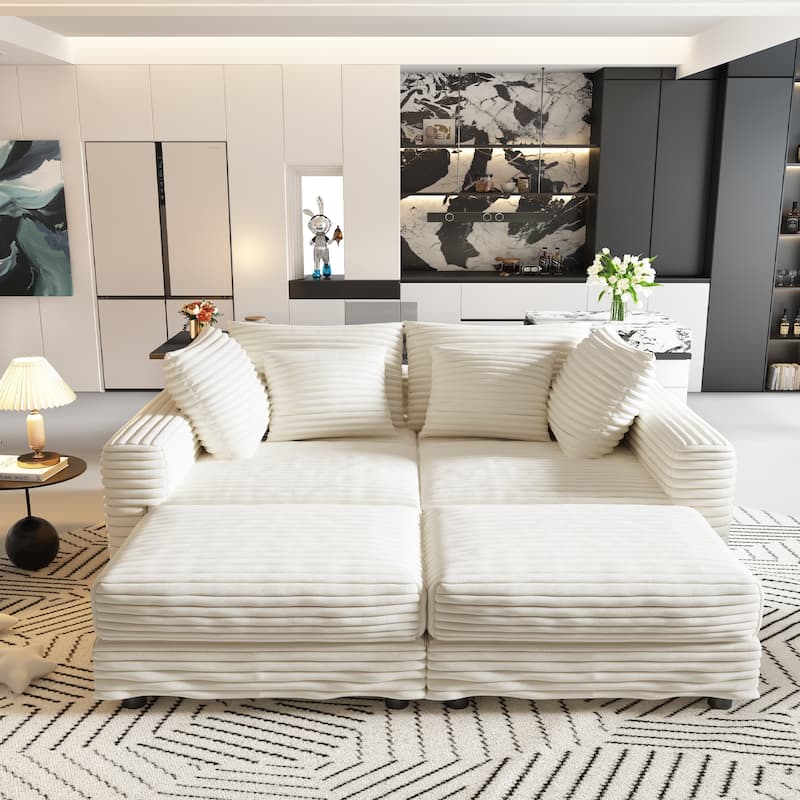 Convertible Sofa Lounge Chair,Deep Seat Couches with Soft Pillows and 3 Ottomans
