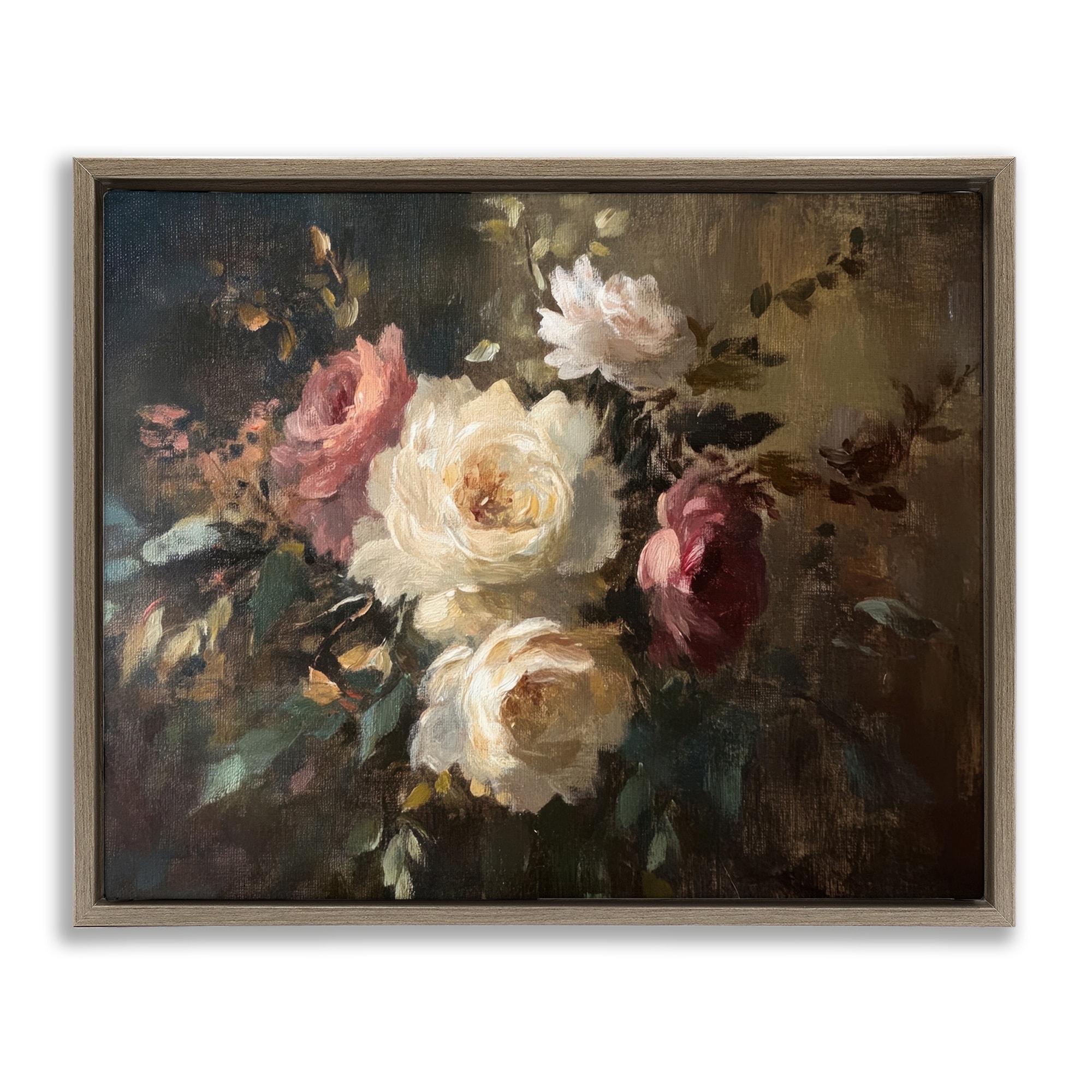 Stupell Dark Still Life Roses Framed Floater Canvas Wall Art Design By Petal Prints Design
