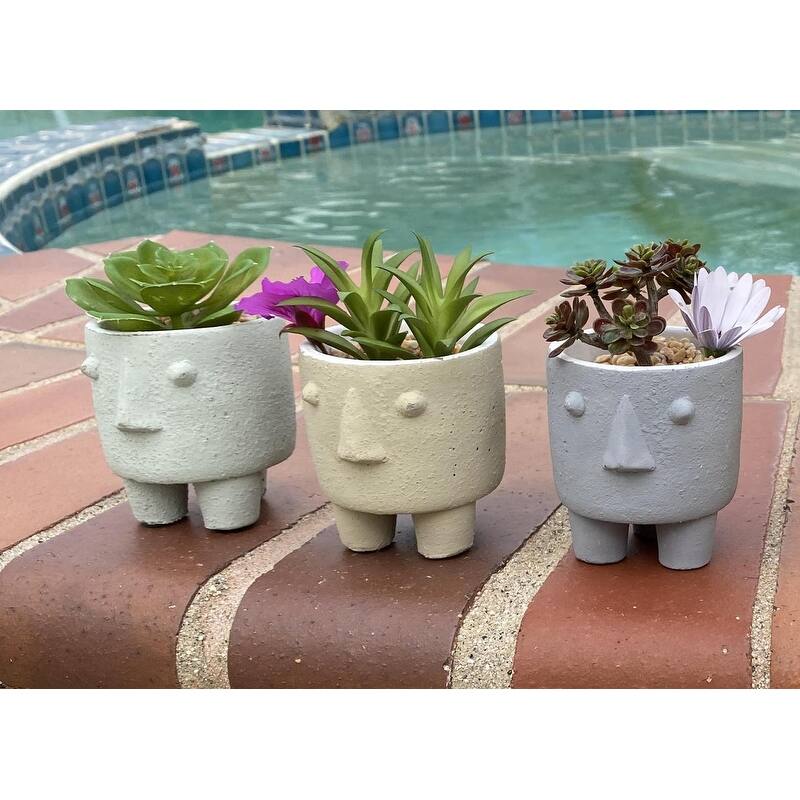 Modern Cement Decorative Human Face Planter Set