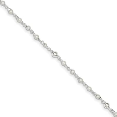 Curata 925 Sterling Silver 10" Polished Freshwater Cultured Pearl Love Heart Anklet