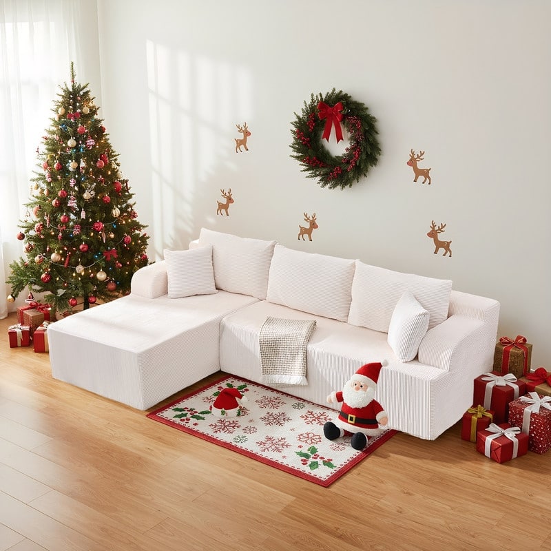 Mixoy 2-Pcs Free Combination Modular Sectional Sofas with Deep Seat,Corduroy L-Shaped Sofa with Chaise Lounge - 3-Seater