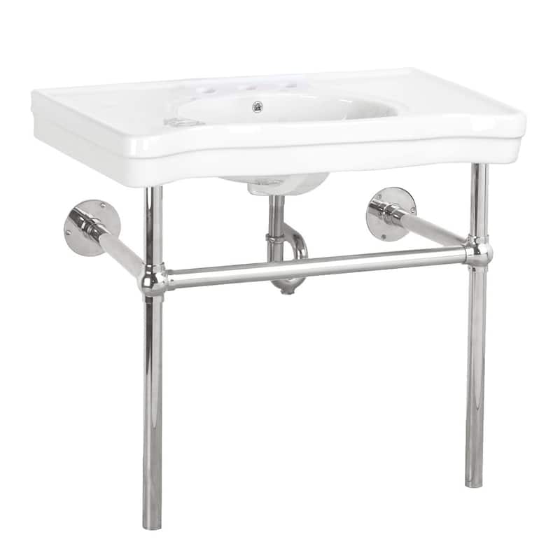 Southern Belle White Console Sinks with 8" Widespread Chrome Faucet and Chrome Bistro Legs