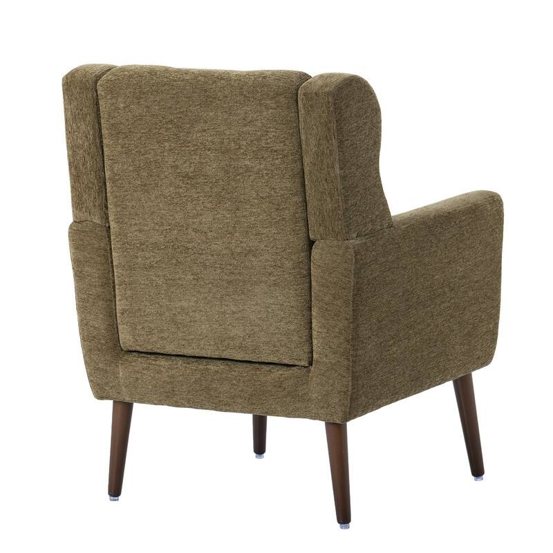 Modern Chenille Upholstered Armchair with Pillow and Solid Wood Leg