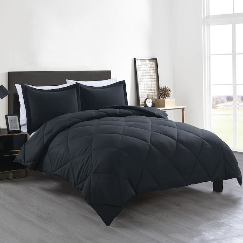 Stayclean Bacteria Inhibiting Diamond Stitch Comforter Set - Black - Full - Queen