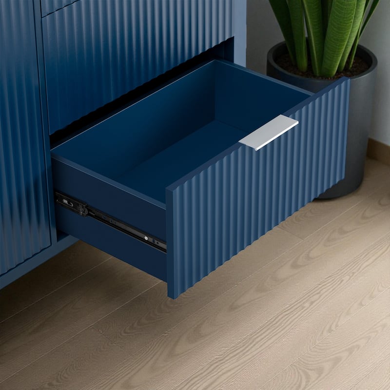 Modern Wave-Pattern Sideboard with 3 Drawers, Buffet Cabinet with Hooks & Center Leg for Living Room or Entryway