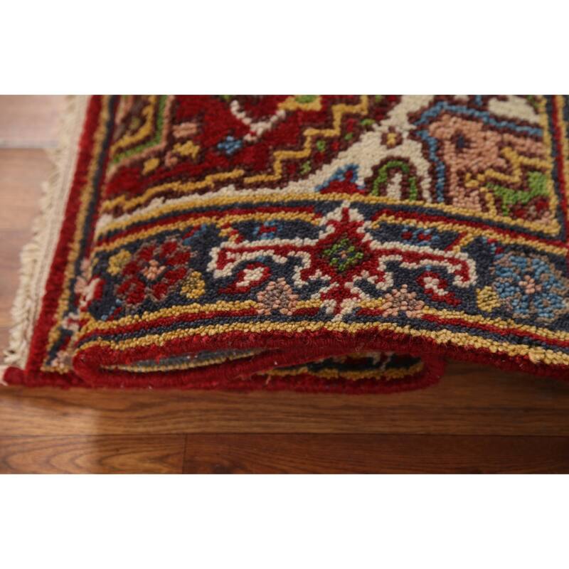 Red Geometric Heriz-Serapi Indian Accent Rug Hand-Knotted Wool Carpet - 2'0"x 3'0"