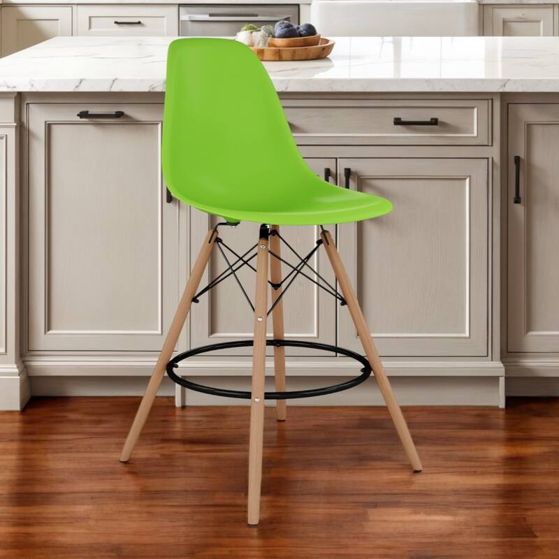 HomeRoots 28" Green And Brown Heavy Duty Plastic And Solid Wood Counter Height Bar Chair - Counter Height - Green - Single