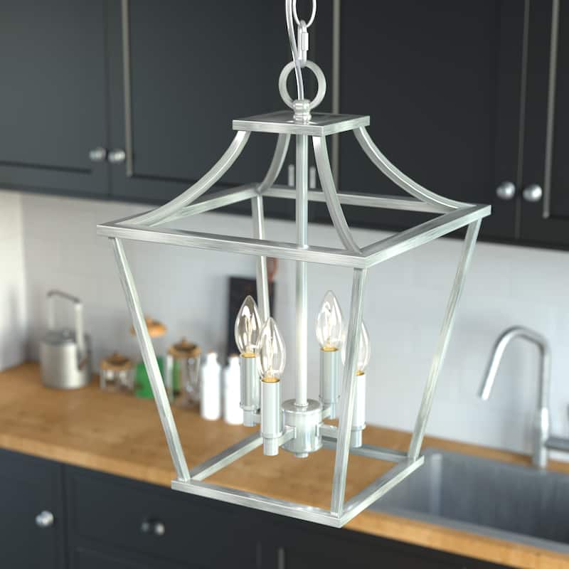 Hunter 12" Laurel Ridge 4-Light Lantern Pendant - Kitchen Island, Dining room, Entry - Modern Farmhouse, Industrial, Candle - Brushed  Nickel