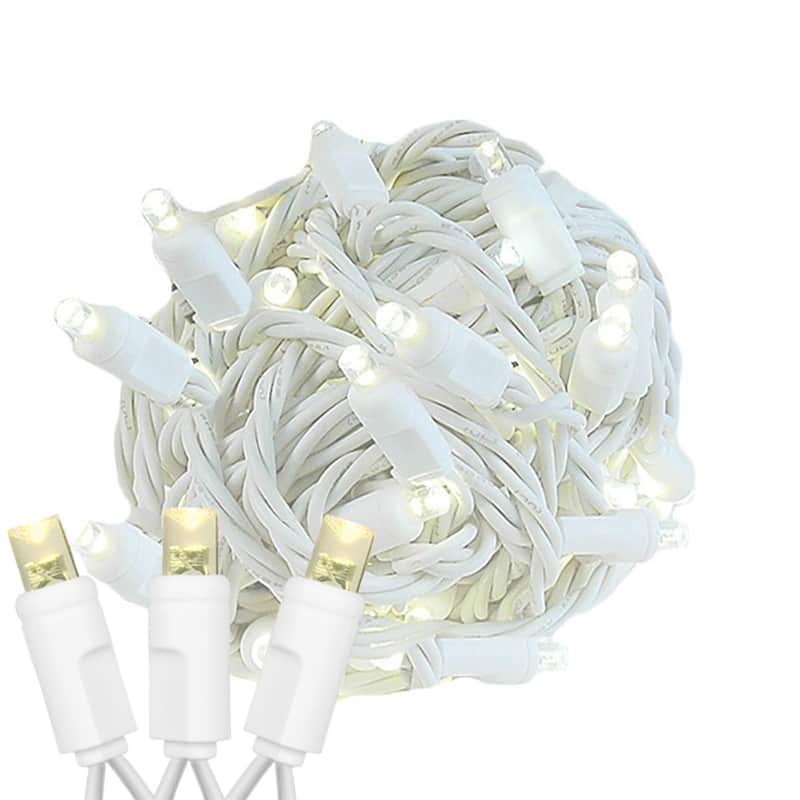 50 Light LED Christmas Mini Light Set, Patio Lights, Warm White, White Wire, 25’ - Clear