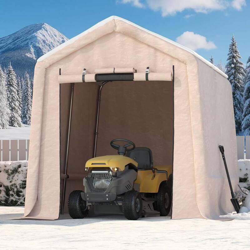 7x10 FT Portable Outdoor Storage Shed, Carport for Motorcycle, Firewood, Garden and Tools - 7X10 Ft - Kahki