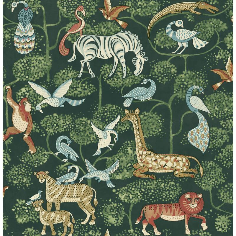 A-Street Prints Rigby Green Jungle Animals Wallpaper